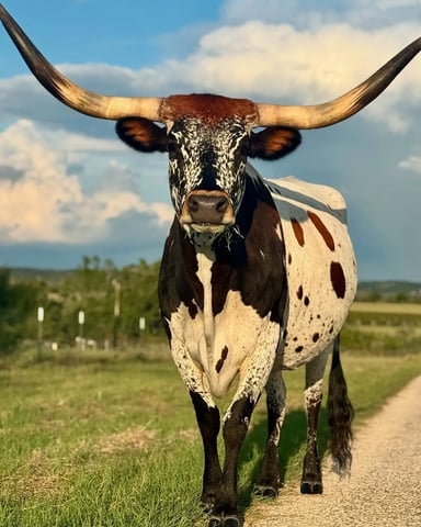 Longhorn cattle on open pasture at The Sanctuary farm